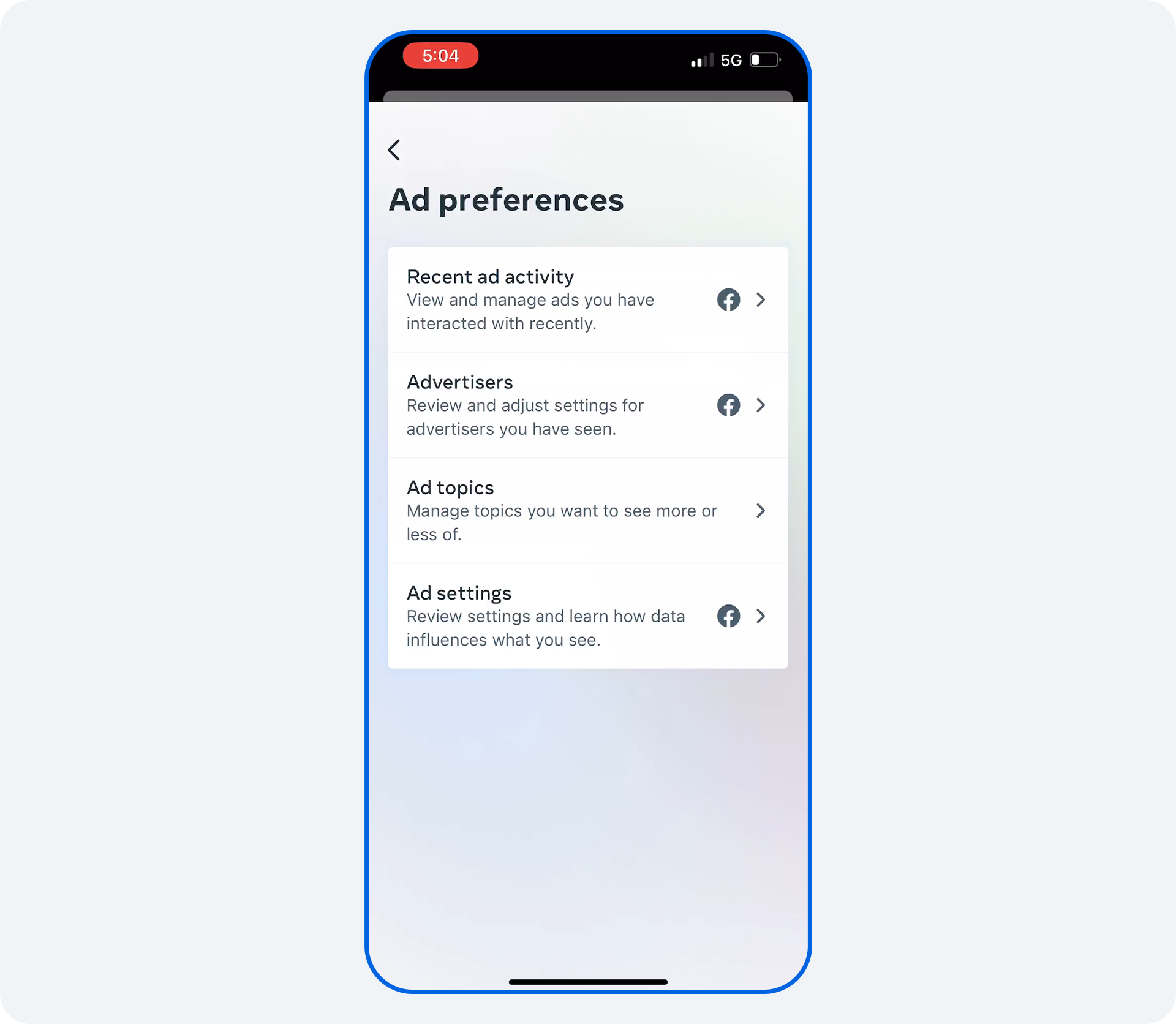 Product mock of Ads Topics Controls